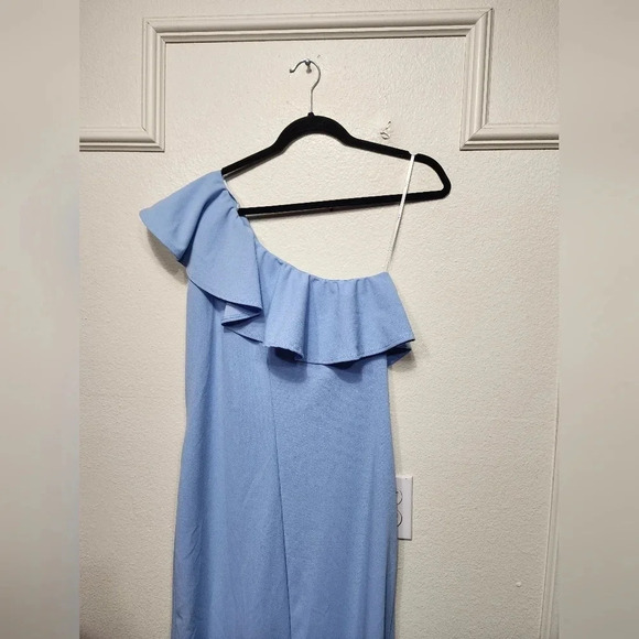Lulus Last Forever Powder Blue One-Shoulder Ruffle Maxi Dress Wedding Party Prom - Picture 9 of 10